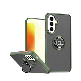 Galaxy A57 Hard PC Rear / Soft TPU Colorful Border Case with I-ring Holder - NAVY GREEN (Only Ground Shipping)