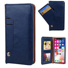 Luxury Leather Wallet Case with Credit Card Slot - DARK BLUE for iPhone 11 Pro Max (Only Ground Shipping)