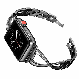 iWatch (38/40/41mm) Bling Crystals Metal Bracelet Band Strap - BLACK (Only Ground Shipping)