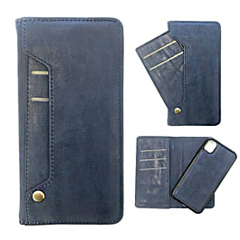 Genuine Leather Magnetic Wallet Case with Credit Card Slot - DARK BLUE for iPhone 11 Pro Max (Only Ground Shipping)