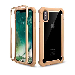 3in1 Hybrid Clear Soft TPU Hard PC Back Cover Case - GOLD for iPhone XR (Only Ground Shipping)
