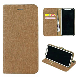 Cotton Texture Wallet Case - GOLD for iPhone XR (Only Ground Shipping)