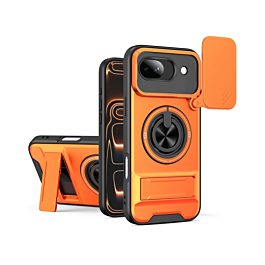 Shockproof Mag Safe Slide Lens Case with Ring Holder - ORANGE for Google Pixel 10A (Only Ground Shipping)