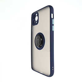 Hard PC Rear / Soft TPU Colorful Border Case with I-ring Holder - NAVY BLUE for iPhone 11 Pro Max (Only Ground Shipping)
