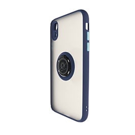 Hard PC Rear / Soft TPU Colorful Border Case with I-ring Holder - NAVY BLUE for iPhone XR (Only Ground Shipping)
