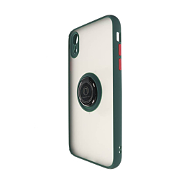 Hard PC Rear / Soft TPU Colorful Border Case with I-ring Holder - GREEN for iPhone XR (Only Ground Shipping)