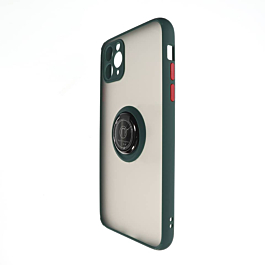 Hard PC Rear / Soft TPU Colorful Border Case with I-ring Holder - GREEN for iPhone 11 Pro Max (Only Ground Shipping)