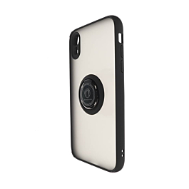 Hard PC Rear / Soft TPU Colorful Border Case with I-ring Holder - BLACK for iPhone XR (Only Ground Shipping)