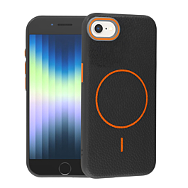 Magnetic Leather Soft Cases - BLACK & ORANGE for iPhone 7 / 8 (Only Ground Shipping)