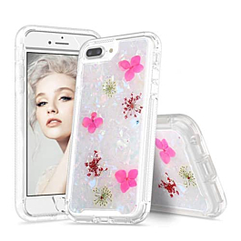 New Desing Real Dried Flower Shiny Case - WHITE for iPhone 8P / 7P / 6SP / 6P (Only Ground Shipping)
