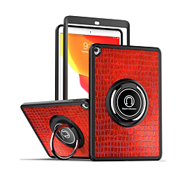 Hard PC Rear / Soft TPU Colorful Border Case with I-ring Holder - LEATHER RED for iPad 10.2" (7th / 8th / 9th) / Air 3 / Pro 10.5 (Only Ground Shipping)
