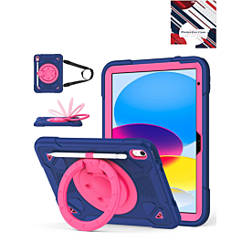 Shockproof Heavy Duty Stand Case with Pen Slot - NAVY BLUE & HOT PINK for iPad 10 (2022) / iPad 11 (2025) (Only Ground Shipping)