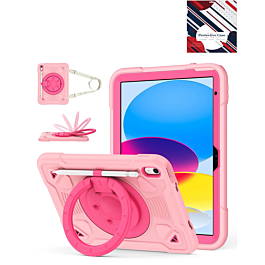 Shockproof Heavy Duty Stand Case with Pen Slot - PINK & HOT PINK for iPad 10 (2022) / iPad 11 (2025) (Only Ground Shipping)