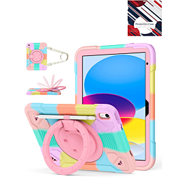 Shockproof Heavy Duty Stand Case with Pen Slot - COLORFULL & PINK for iPad 10 (2022) / iPad 11 (2025) (Only Ground Shipping)