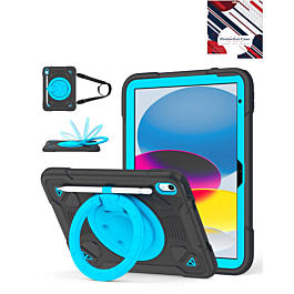 Shockproof Heavy Duty Stand Case with Pen Slot - BLACK & BLUE for iPad 10 (2022) / iPad 11 (2025) (Only Ground Shipping)