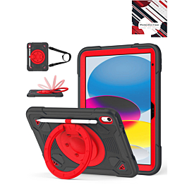 Shockproof Heavy Duty Stand Case with Pen Slot - BLACK & RED for iPad 10 (2022) / iPad 11 (2025) (Only Ground Shipping)