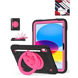 Shockproof Heavy Duty Stand Case with Pen Slot- BLACK & HOT PINK for iPad 10 (2022) / iPad 11 (2025) (Only Ground Shipping)