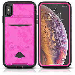 Leather Card Slots Wallet 2in Hybrid Case - HOT PINK for iPhone 8P / 7P / 6SP / 6P (Only Ground Shipping)