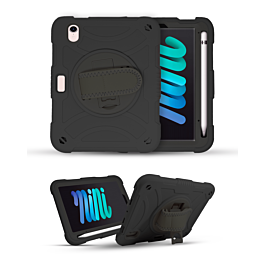 Hand Adjustable Heavy Duty Case with Shoulder Strap - BLACK for iPad Mini 6 / 7 (A17 Pro) (Only Ground Shipping)