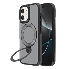 Matte Transparent Case with Wireless Charging Kickstand - BLACK for iPhone 12 / 12 Pro (Only Ground Shipping)
