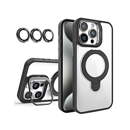Magnetic Clear Case with 2 Kickstand & Camera Lens - BLACK for iPhone 12 / 12 Pro (Only Ground Shipping)
