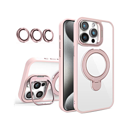 Magnetic Clear Case with 2 Kickstand & Camera Lens - PINK for iPhone 12 / 12 Pro (Only Ground Shipping)