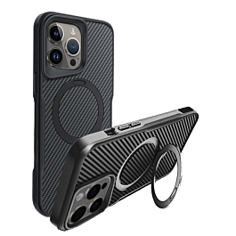 Carbon Fiber Magnetic Kickstand Case - BLACK for iPhone 12 / 12 Pro (Only Ground Shipping)