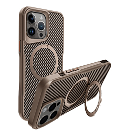 Carbon Fiber Magnetic Kickstand Case - GOLD for iPhone 12 / 12 Pro (Only Ground Shipping)
