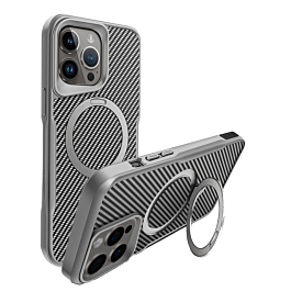 Carbon Fiber Magnetic Kickstand Case - GRAY for iPhone 12 / 12 Pro (Only Ground Shipping)