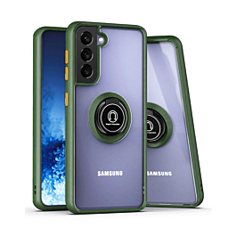 Galaxy S21 Hard PC Rear / Soft TPU Colorful Border Case with I-ring Holder - DARK GREEN (Only Ground Shipping)
