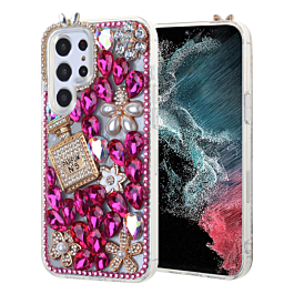 Galaxy S23 Crystal Flower Perfume Silicone Hard Case - HOT PINK (Only Ground Shipping)