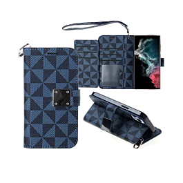 Galaxy S23 FE Triangle Geometric Design Wallet Case - BLUE (Only Ground Shipping)