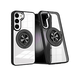 Galaxy S23 Plus Transparent Wireless Charging Case with Ring Holder - BLACK (Only Ground Shipping)