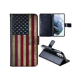 Leather Wallet Case with Card Slot - US FLAG for Galaxy S24 / S25 (Only Ground Shipping)