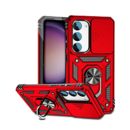 Galaxy S24 / S25 Dual Layers Hybrid Case with Metal Ring And Camera Protector - RED (Only Ground Shipping)