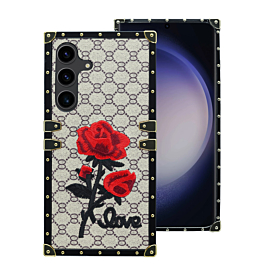 Galaxy S24 / S25 Double Injection Rose Design Leather Case - BROWN (Only Ground Shipping)