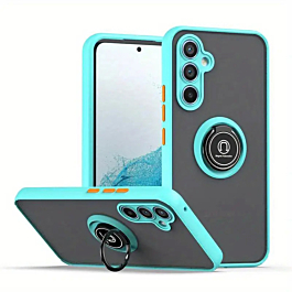 Galaxy S24 Plus Hard PC Rear / Soft TPU Colorful Border Case w/I-ring Holder - LIGHT BLUE (Only Ground Shipping)