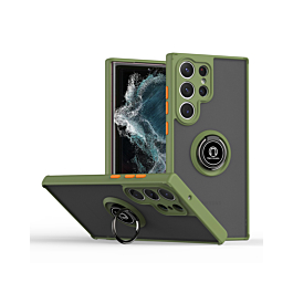 Galaxy S24 Ultra Hard PC Rear / Soft TPU Colorful Border Case with I - ring Holder - BLUE (Only Ground Shipping)