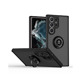 Galaxy S24 Ultra Hard PC Rear / Soft TPU Colorful Border Case with I - ring Holder - BLACK (Only Ground Shipping)