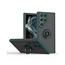 Galaxy S24 Ultra Hard PC Rear / Soft TPU Colorful Border Case with I - ring Holder - DARK GREEN (Only Ground Shipping)