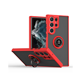 Galaxy S24 Ultra Hard PC Rear / Soft TPU Colorful Border Case with I - ring Holder - RED (Only Ground Shipping)