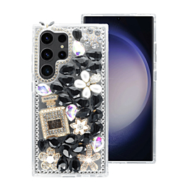 Crystal Flower Perfume Silicone Hard Case - BLACK for Galaxy S24 Ultra (Only Ground Shipping)
