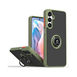Hard PC Rear / Soft TPU Colorful Border Case with I - ring Holder - NAVY GREEN Galaxy S25 FE (Only Ground Shipping)