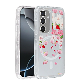 Flower Design Transparent Case with Wireless Charger - Style 6 for Galaxy S25FE (Only Ground Shipping)
