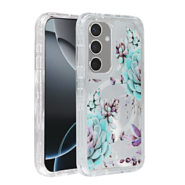 Flower Design Transparent Case with Wireless Charger - Style 8 for Galaxy S25FE (Only Ground Shipping)