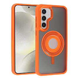 Skin Feel Transparent Case with Silicone Ring Holder - ORANGE for Galaxy S24 Plus / S25 Plus (Only Ground Shipping)