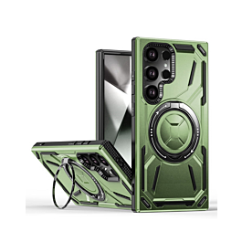 Full-Body Rugged Shockproof Case with Built-in Ring Holder - GREEN for Galaxy S25 Ultra (Only Ground Shipping)