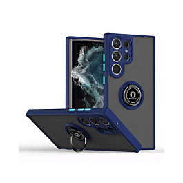 Galaxy S25 Ultra Hard PC Rear / Soft TPU Colorful Border Case with I - ring Holder - NAVT BLUE (Only Ground Shipping)
