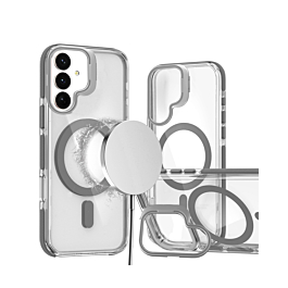 Thin Magnetic Clear Case with Camera Stand Kickstand - GRAY for Galaxy S26 Plus (Only Ground Shipping)