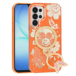 Luxury Diamond Shiny Cases with Butterfly Ring Design - ORANGE for Galaxy S26 Ultra (Only Ground Shipping)